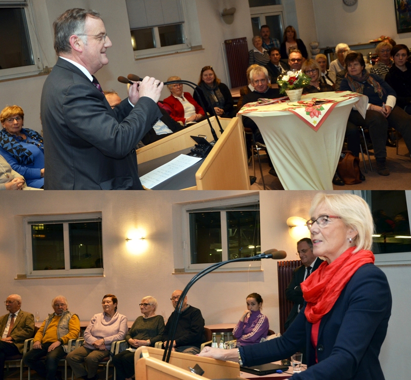 Bürgermeister Paul Larue warb beim Neujahrsempfang vor den Vertretern der Wohlfahrts- und Sozialverbände für die Werte und Verdienste eines geeinten Europas. Als Aufsichtsratsvorsitzende des Krankenhauses Düren begrüßte Liesel Koschorreck die Gäste und richtete ihren Blick auf die Entwicklung der kommunalen Klinik.  Foto: Krankenhaus Düren 