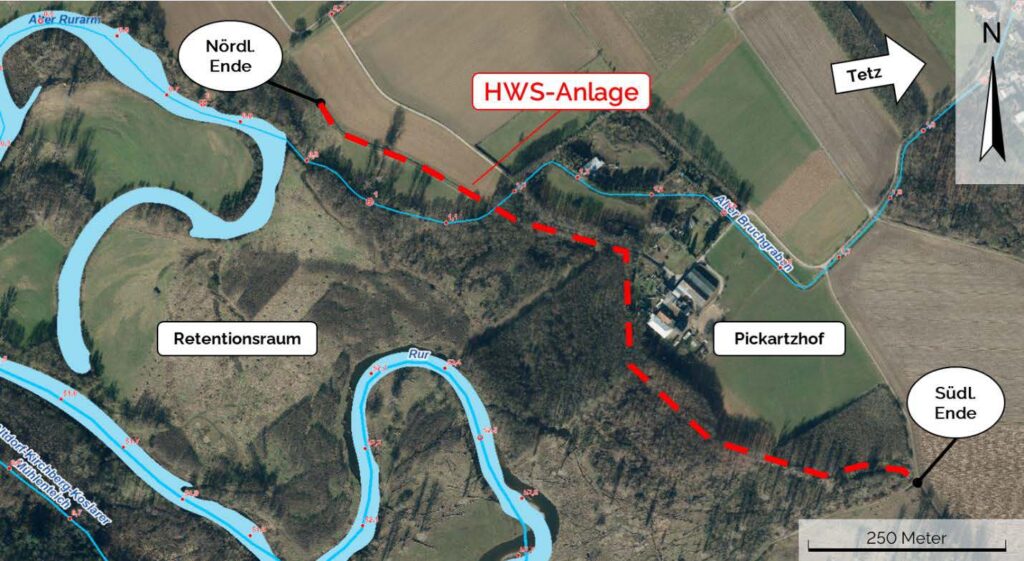 WVER Übersicht über den Verlauf des Schutzdeichs an der Rur bei Linnich-Tetz